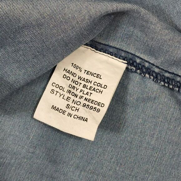 LULUS Blue Chambray - S - Long Sleeve Button Down Dress Tab Sleeves - Picture 8 of 9